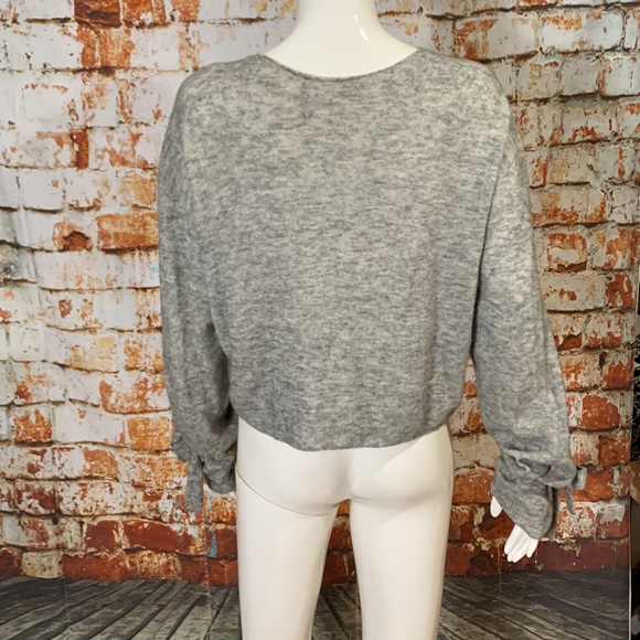 Helmut Lang Melange Tie-Cuff Wool-Blend Sweater, Heather Gray - Picture 5 of 7
